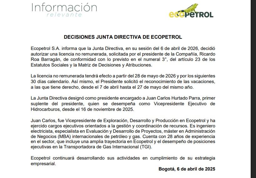 En el comunicado se adjunta la información que confirma la decisión.